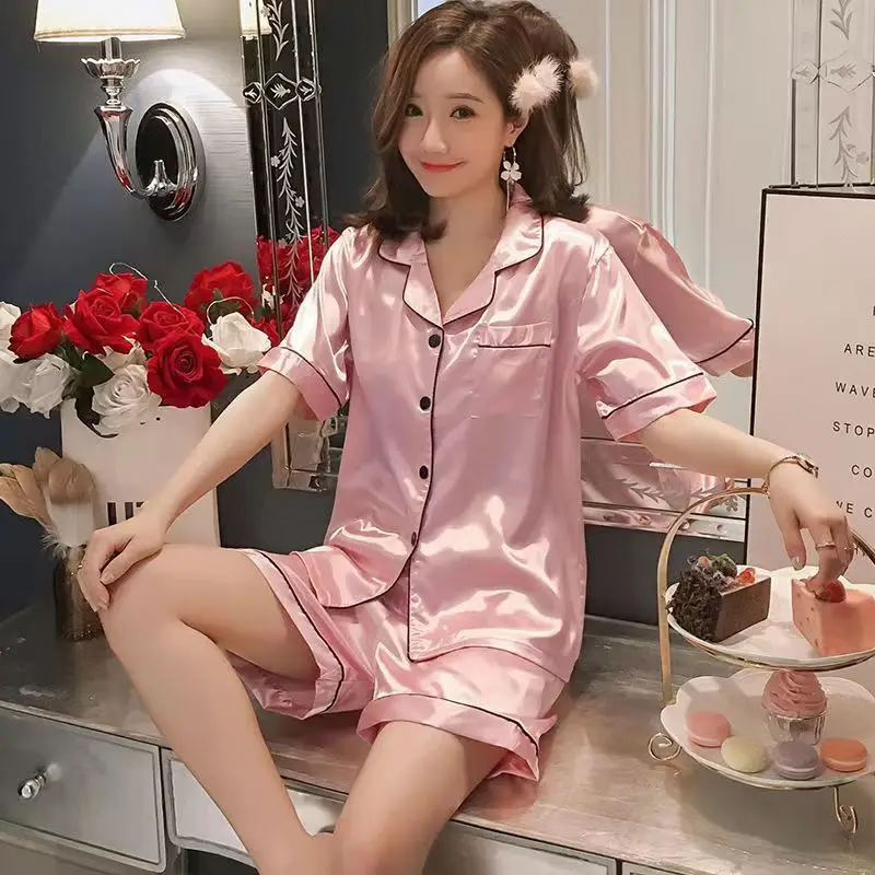 Women's Pajamas Silk Satin Sleepwear Elegant Loungewear Button-Up Lapel Collar Pajama Femme 2 Piece Pijama Homewear Shorts Set
Women's Pajamas Silk Satin Sleepwear Elegant Loungewear Button-Up Lapel Collar Pajama Femme 2 Piece Pijama Homewear Shorts Set