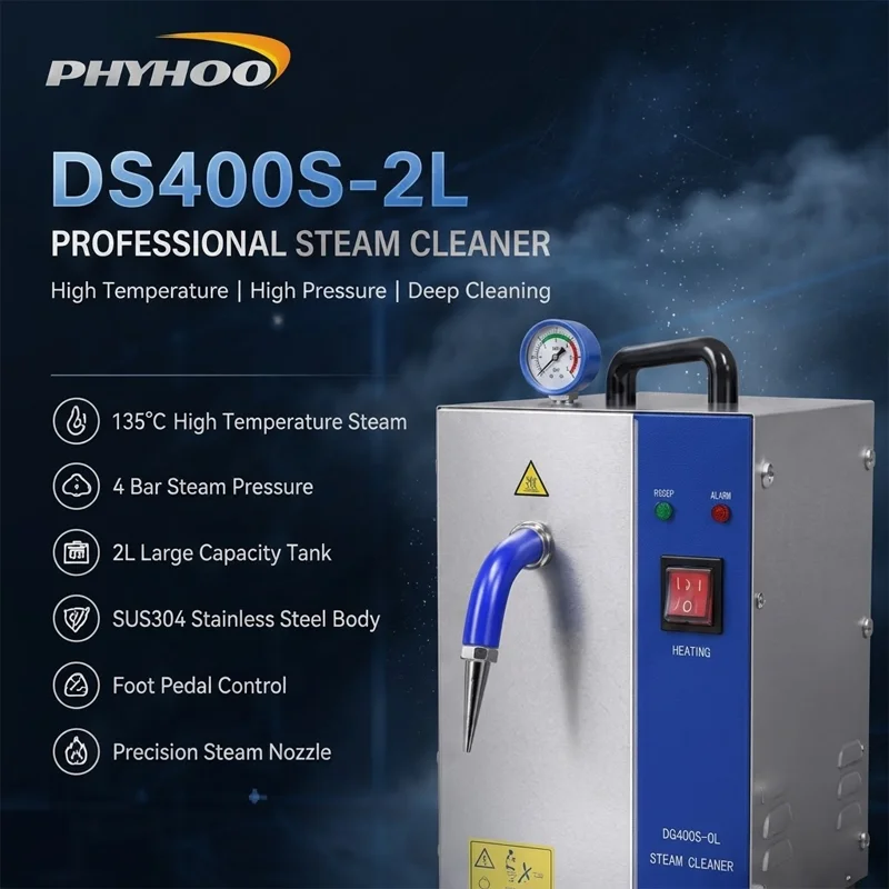 PHYHOO DS400S Professional Steam Cleaner Machine 135C High Temperature 4 Bar Pressure 2L SUS304 Stainless Steel Jewelry Washer
PHYHOO DS400S Professional Steam Cleaner Machine 135C High Temperature 4 Bar Pressure 2L SUS304 Stainless Steel Jewelry Washer