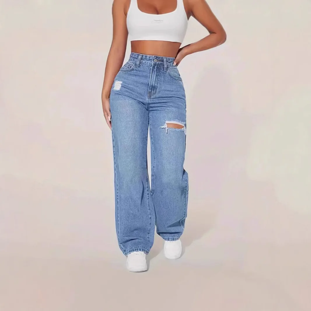 Women's New Style Women's Ripped Blue Straight Jeans - Slim Fit Loose Fit, High Rise Stretch Jeans for Out and About
Women's New Style Women's Ripped Blue Straight Jeans - Slim Fit Loose Fit, High Rise Stretch Jeans for Out and About