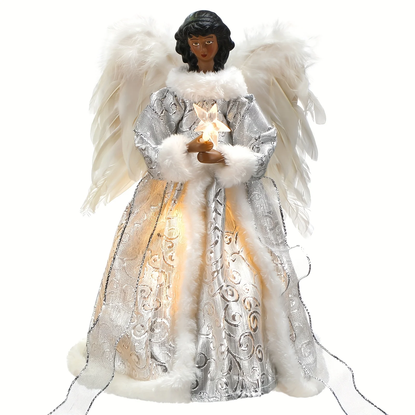 12 Inch Black Angel Christmas Tree Topper | Ceramic African American Angel Figurine, Cute Style, Dry, Brand TENARE, Without Included
12 Inch Black Angel Christmas Tree Topper | Ceramic African American Angel Figurine, Cute Style, Dry, Brand TENARE, Without Included