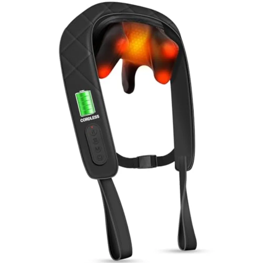 Cordless neck massager for home office use, silicone-covered black device with 4D deep kneading and heat therapy for pain relie
Cordless neck massager for home office use, silicone-covered black device with 4D deep kneading and heat therapy for pain relie