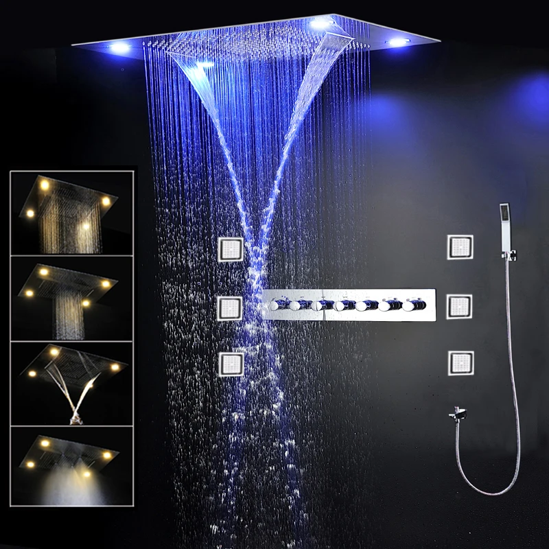 hm Luxury Ceiling LED Shower Faucets Bathroom Massage Waterfall Rainfall ShowerHead Bath Thermostatic Mixer Body Jet Set
hm Luxury Ceiling LED Shower Faucets Bathroom Massage Waterfall Rainfall ShowerHead Bath Thermostatic Mixer Body Jet Set