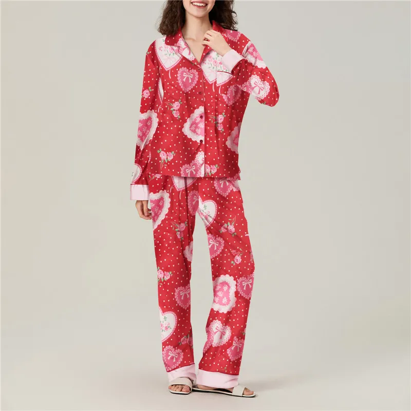 Women's 2 Piece Pajama Sets Loungewear Long Sleeve Lapel Floral Bow Heart Print Button Up Tops Elastic Pockets Pants Sleepwear
Women's 2 Piece Pajama Sets Loungewear Long Sleeve Lapel Floral Bow Heart Print Button Up Tops Elastic Pockets Pants Sleepwear