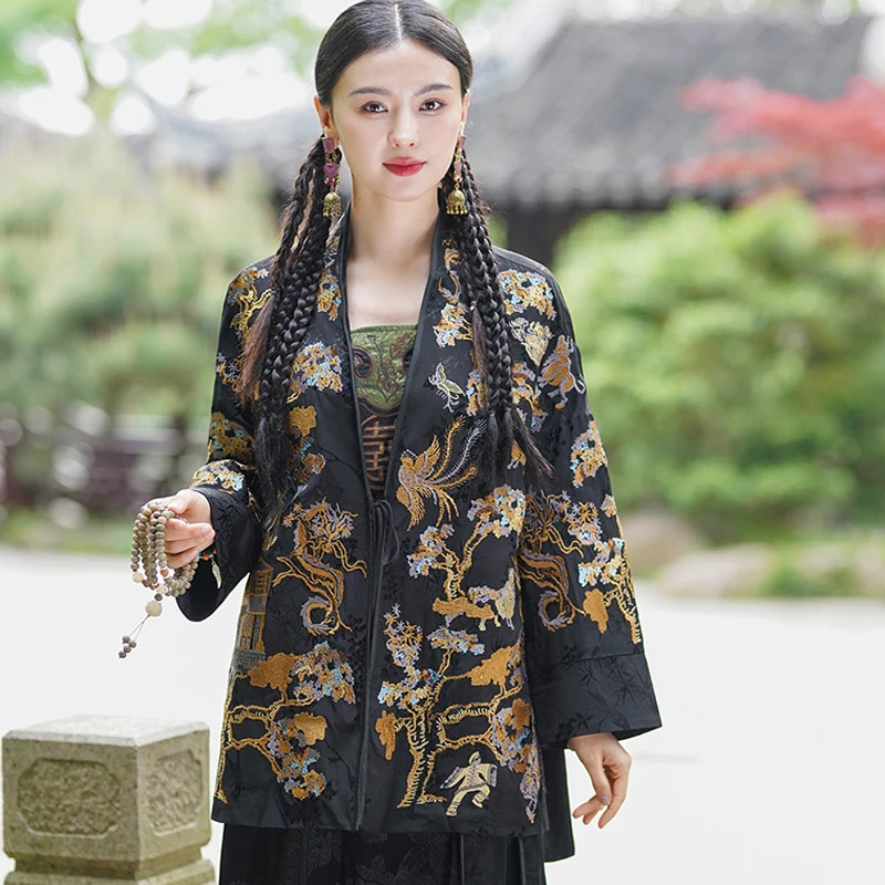 2026 New Womens Chinese Vintage Cardigan Traditional Flower Embroidery V-neck Jacket Jacquard V-neck Coat Oriental Hanfu Tops
2026 New Womens Chinese Vintage Cardigan Traditional Flower Embroidery V-neck Jacket Jacquard V-neck Coat Oriental Hanfu Tops