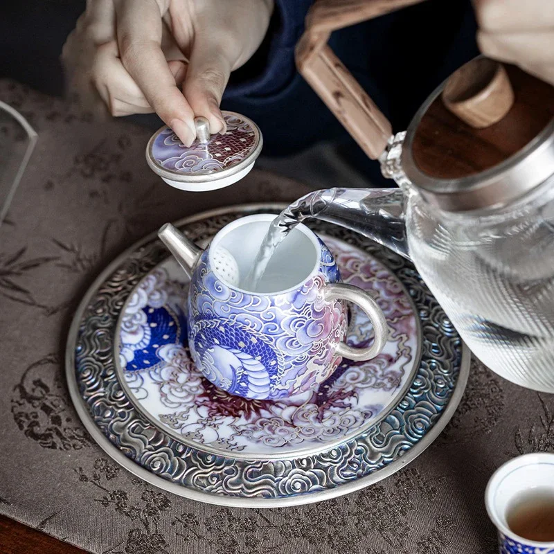 Hand Painted Dragon Pattern Filigree Silver Teapot High Grade Household Ceramic with Filter Tea Maker Kung Fu Tea Set Single Pot
Hand Painted Dragon Pattern Filigree Silver Teapot High Grade Household Ceramic with Filter Tea Maker Kung Fu Tea Set Single Pot
