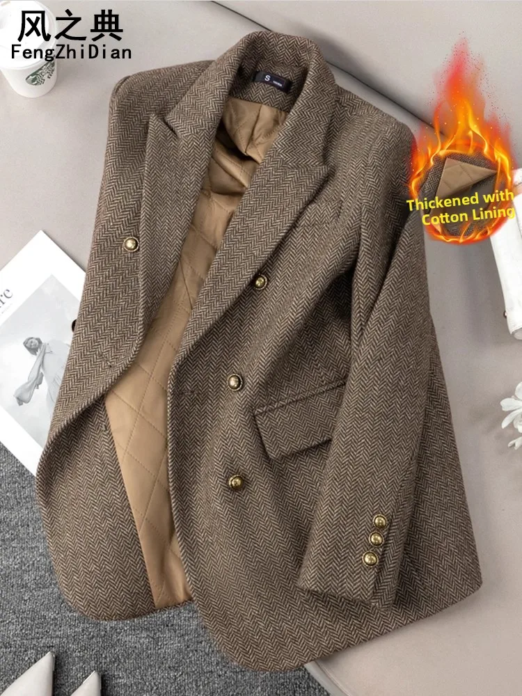 Coffe Brown Woolen Suit Jaet Women's Winter Cotton Interlined Thiened New 2026 Loose plus Size Tweed Western Sle
Coffe Brown Woolen Suit Jaet Women's Winter Cotton Interlined Thiened New 2026 Loose plus Size Tweed Western Sle