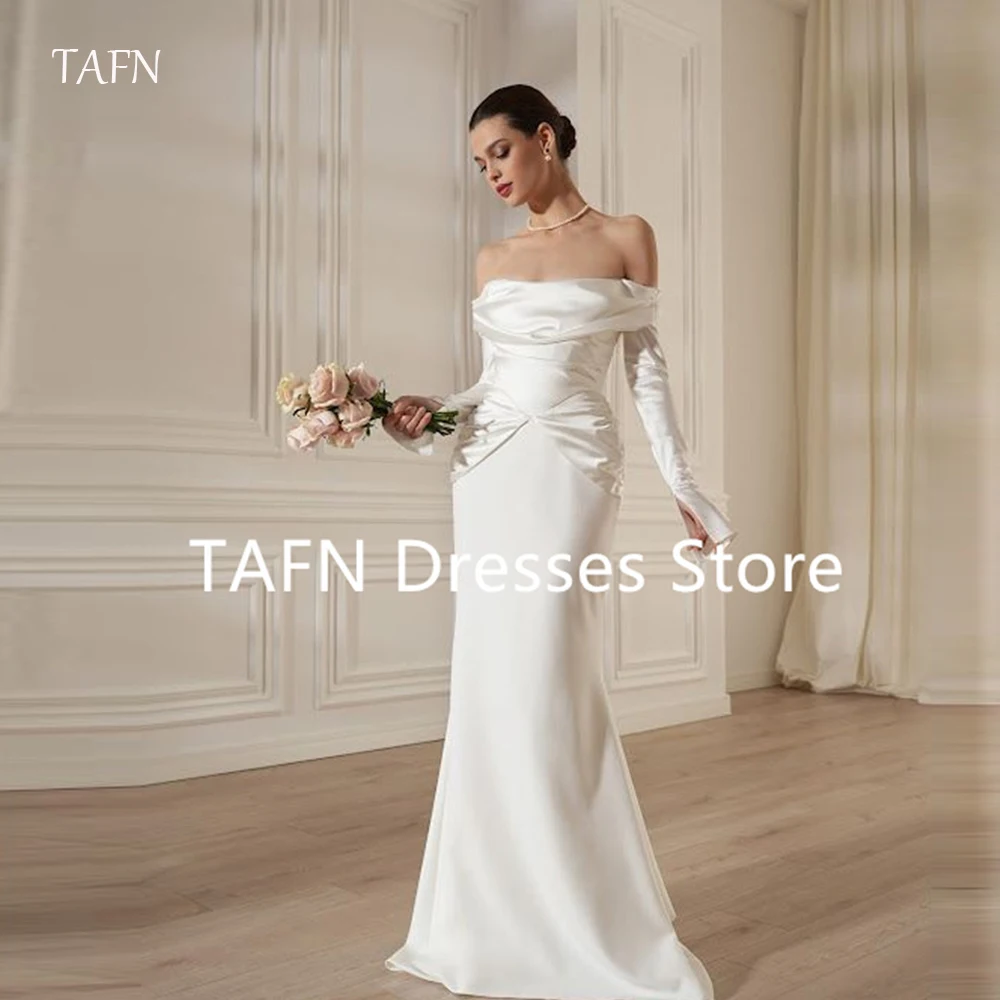 TAFN Sexy Off Shoulder Silk Wedding Dresses Long Sleeves Floor Length Bride Gowns Formal Party Dress Customized Party Formal
TAFN Sexy Off Shoulder Silk Wedding Dresses Long Sleeves Floor Length Bride Gowns Formal Party Dress Customized Party Formal