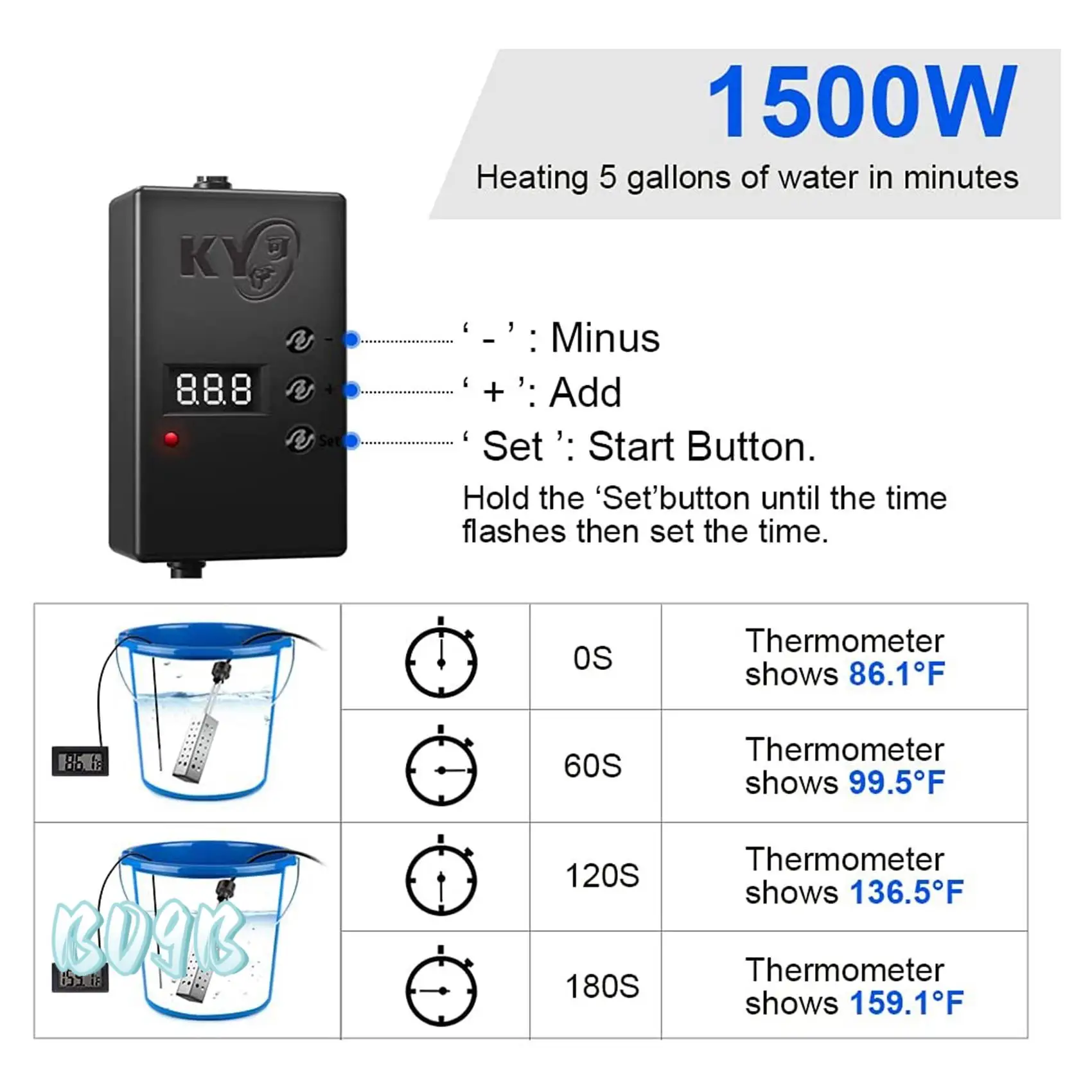 Immersion Water Heater 2500W Electric Bucket Heater With Timer Auto Shut Off Hot Tub Heater For Home Winter EU Plug-B09B
Immersion Water Heater 2500W Electric Bucket Heater With Timer Auto Shut Off Hot Tub Heater For Home Winter EU Plug-B09B