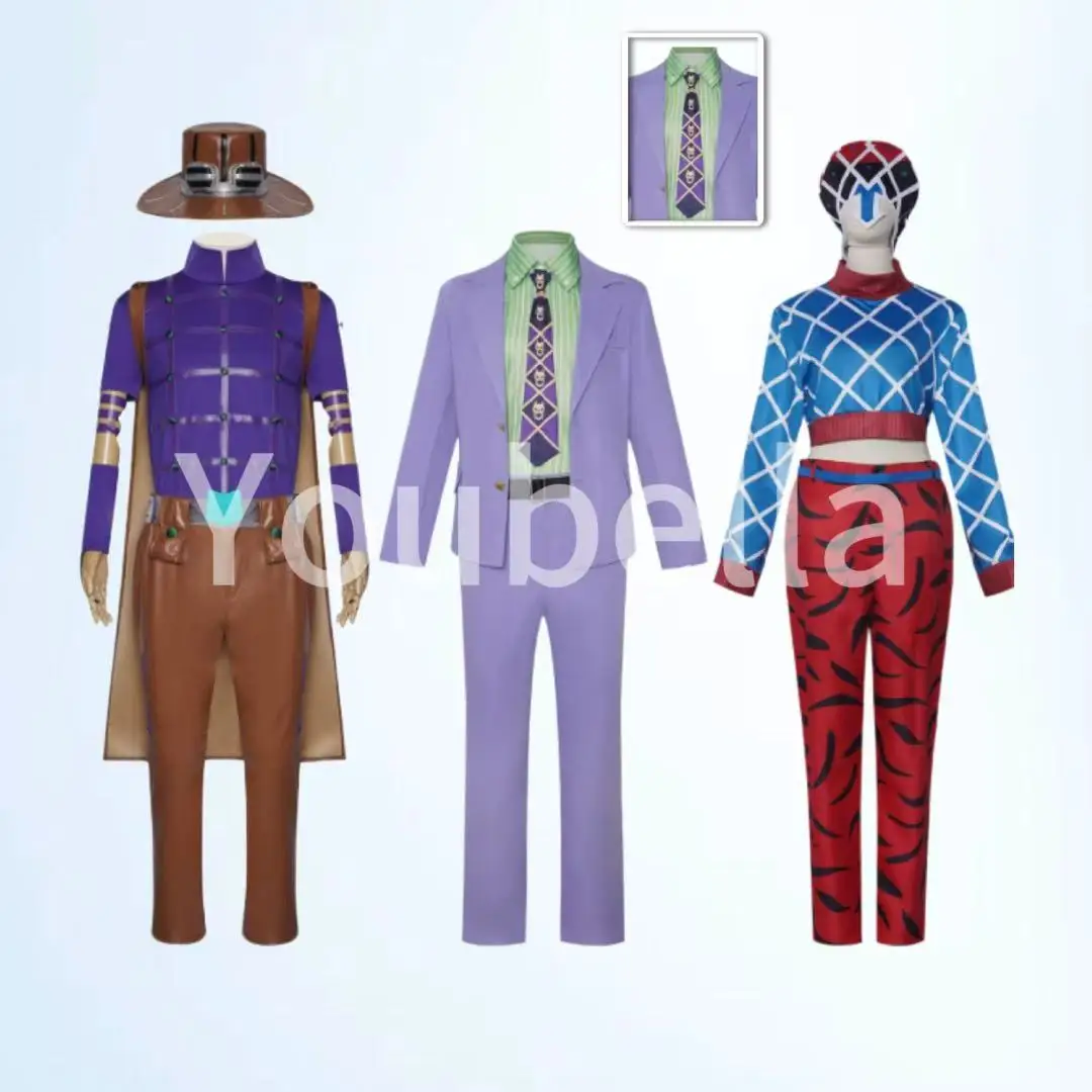 Аниме JoJo's Bizarre Adventure Gyro Zeppeli & Kira Yoshikage, комплекты для косплея, фиолетовый топ, коричневые брюки, шляпа, 2D наряды на Хэллоуин
Аниме JoJo's Bizarre Adventure Gyro Zeppeli & Kira Yoshikage, комплекты для косплея, фиолетовый топ, коричневые брюки, шляпа, 2D наряды на Хэллоуин