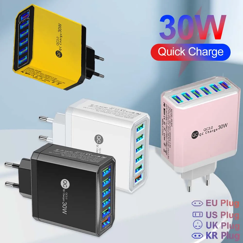 30W 6 in 1 USB Charger QC3.0 Fast Charging Quick Charger For Samsung Xiaomi Mobile Phone Charge Adapter EU/US/UK/KR Plug
30W 6 in 1 USB Charger QC3.0 Fast Charging Quick Charger For Samsung Xiaomi Mobile Phone Charge Adapter EU/US/UK/KR Plug