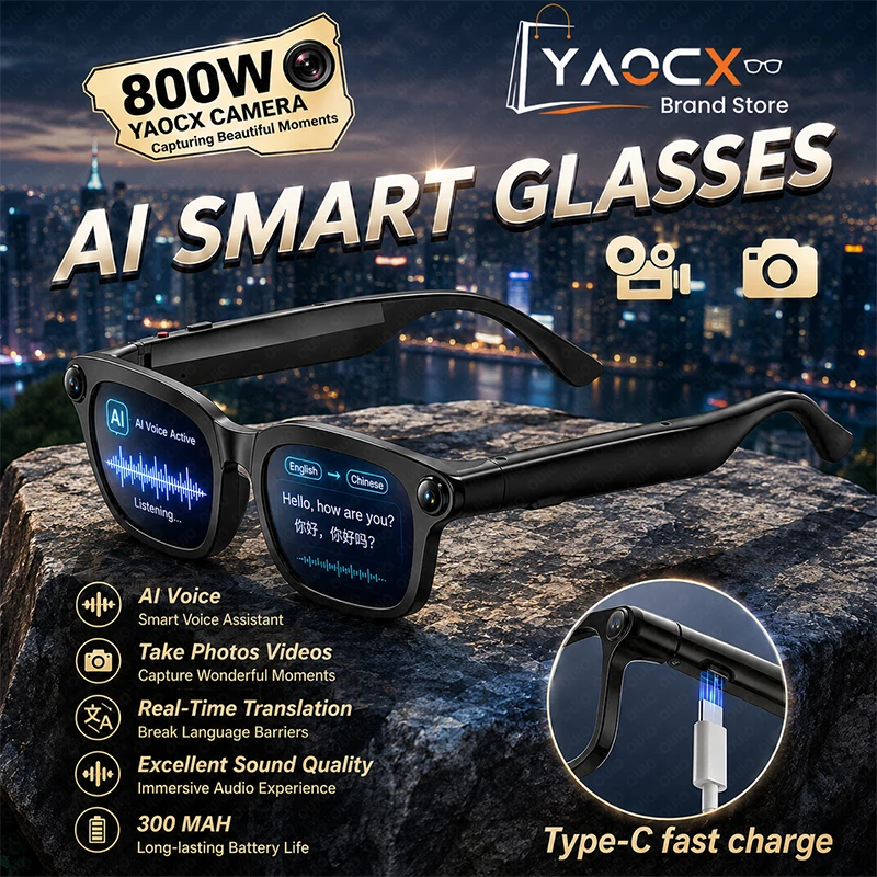 AI 800W Smart Glasses Capture Every Moment HD Camera Voice Assistant Real-Time Translation Bluetooth Audio Glasses Smart Glasses
AI 800W Smart Glasses Capture Every Moment HD Camera Voice Assistant Real-Time Translation Bluetooth Audio Glasses Smart Glasses