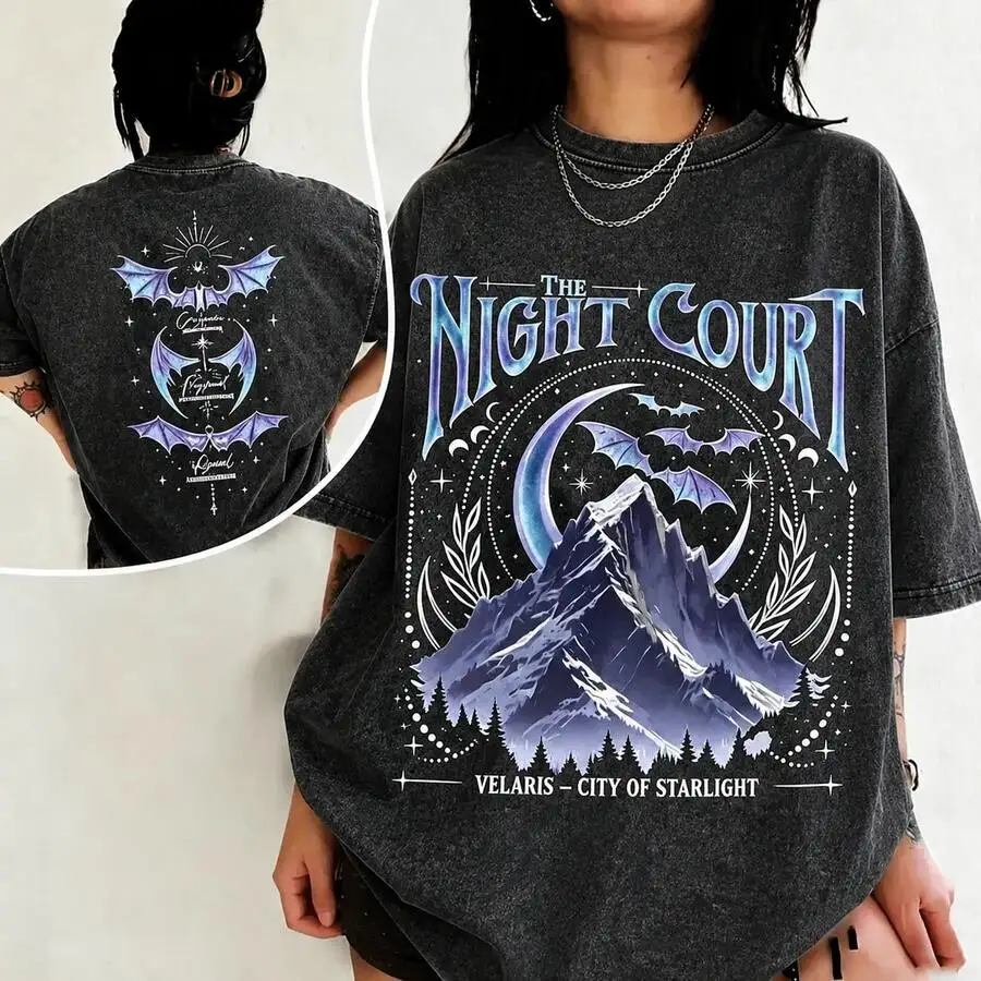 Night Court Printed Unisex Vintage Cotton T-Shirt With Mountain Moon Bat Design
Night Court Printed Unisex Vintage Cotton T-Shirt With Mountain Moon Bat Design