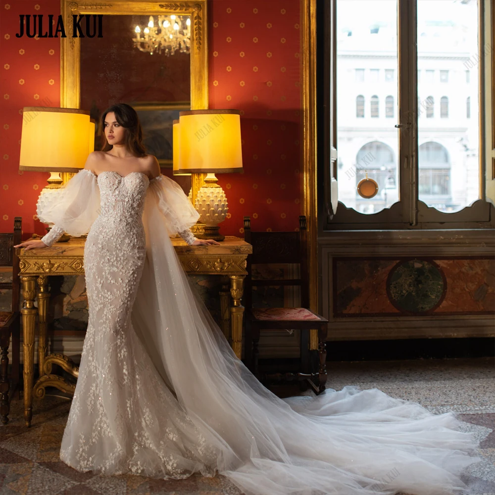 Julia Kui Elegant Beading Pearls Embroidery Lace Mermaid Wedding Dress Vestido De Noiva Removable Long Capel Trumpet Bridal Gown
Julia Kui Elegant Beading Pearls Embroidery Lace Mermaid Wedding Dress Vestido De Noiva Removable Long Capel Trumpet Bridal Gown