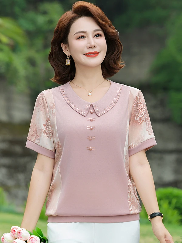 New 2026 Summer Short Sleeve T-Shirt Doll Collar Splice Large Size Mid-aged Women's Mommy Clothes Neck Casual Breathable
New 2026 Summer Short Sleeve T-Shirt Doll Collar Splice Large Size Mid-aged Women's Mommy Clothes Neck Casual Breathable