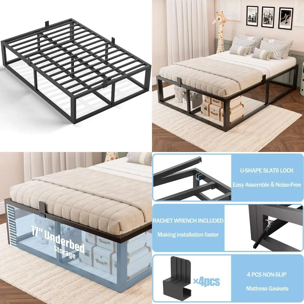 California King Size Metal Bed Frame with 18 Inch Height and Steel Slat Support for Heavy Duty Mattress Foundation
California King Size Metal Bed Frame with 18 Inch Height and Steel Slat Support for Heavy Duty Mattress Foundation