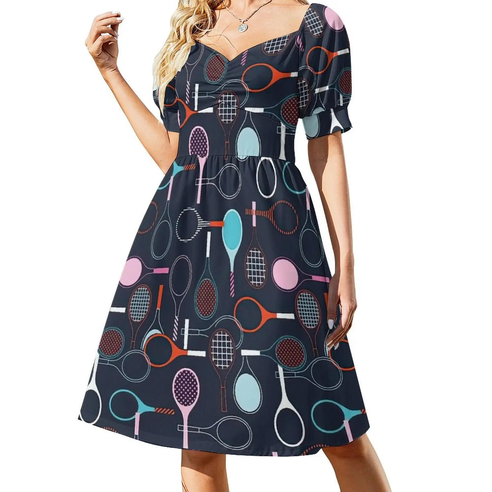 Tennis Racquet and ball Short Sleeved Dress clothes for women sexy short dresses daring beach dress evening dress
Tennis Racquet and ball Short Sleeved Dress clothes for women sexy short dresses daring beach dress evening dress