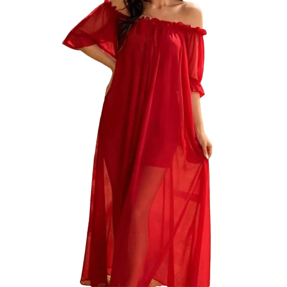 Breathable Off Shoulder Sheer Nightgown Ruffle V-neck Mesh Nightdress Short Sleeve Transparent Ladies' Nightwear Vacation
Breathable Off Shoulder Sheer Nightgown Ruffle V-neck Mesh Nightdress Short Sleeve Transparent Ladies' Nightwear Vacation