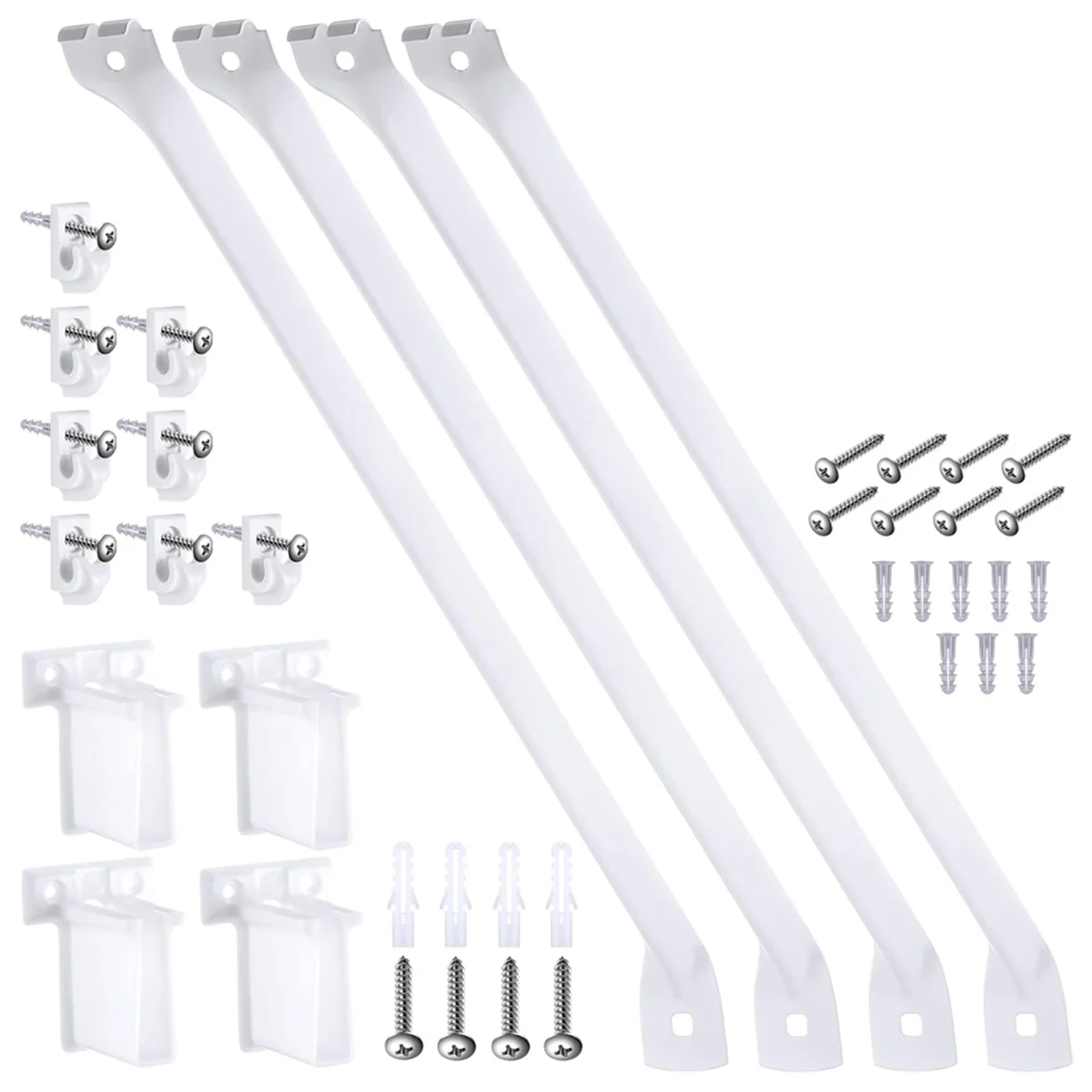 16 Pcs 12 Inch Wire Shelf Support Brackets Kit 4 Closet Support Brace 8 Down Wall Clips and 4 Wire Shelf End Brackets
16 Pcs 12 Inch Wire Shelf Support Brackets Kit 4 Closet Support Brace 8 Down Wall Clips and 4 Wire Shelf End Brackets