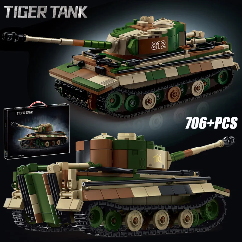 Military World War 2 706pcs Tiger Tank Model Building Blocks Bricks Set WW2 Main Battle Tank Kits Toys For Boys Children Gifts
Military World War 2 706pcs Tiger Tank Model Building Blocks Bricks Set WW2 Main Battle Tank Kits Toys For Boys Children Gifts