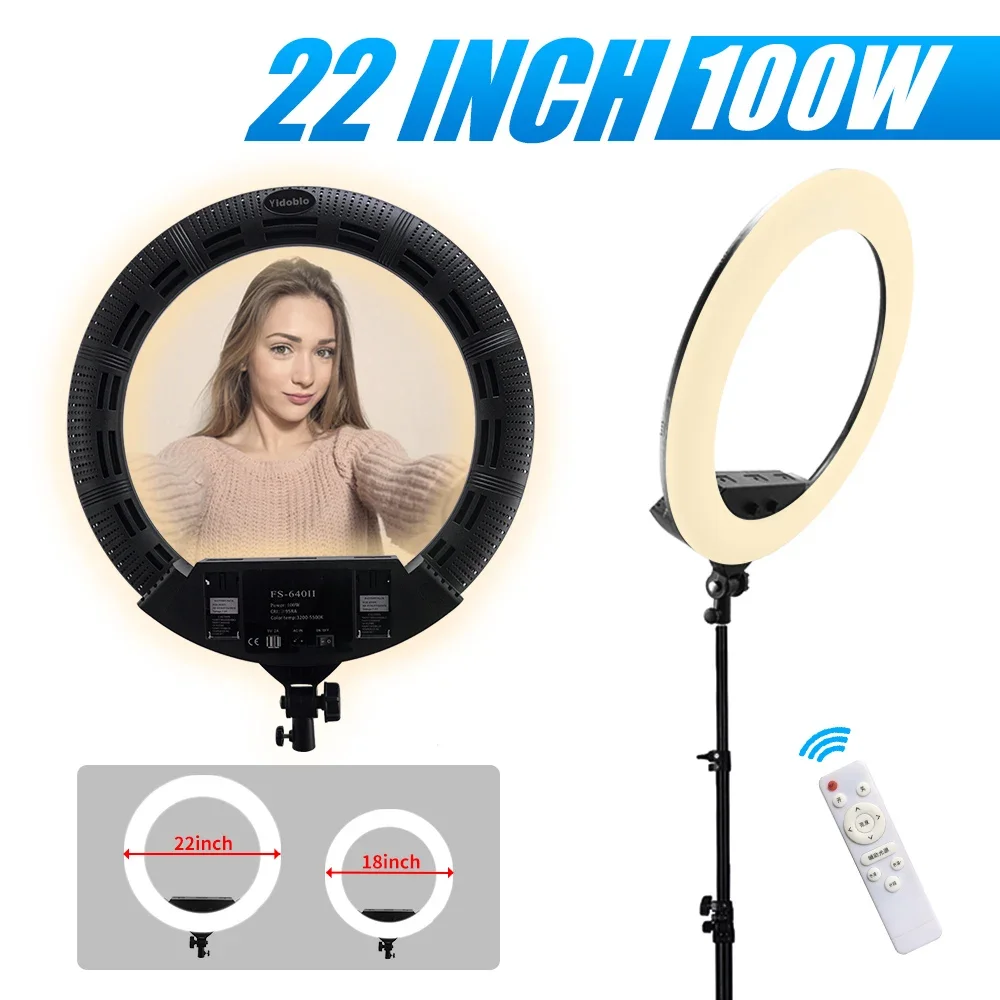 100W 22" Ring Lamp 55cm Remote Control Ring Light Kit Handbag Tripod 640 LED LED Ring Lamp For Makeup Beauty Nail Skin FS640
100W 22" Ring Lamp 55cm Remote Control Ring Light Kit Handbag Tripod 640 LED LED Ring Lamp For Makeup Beauty Nail Skin FS640