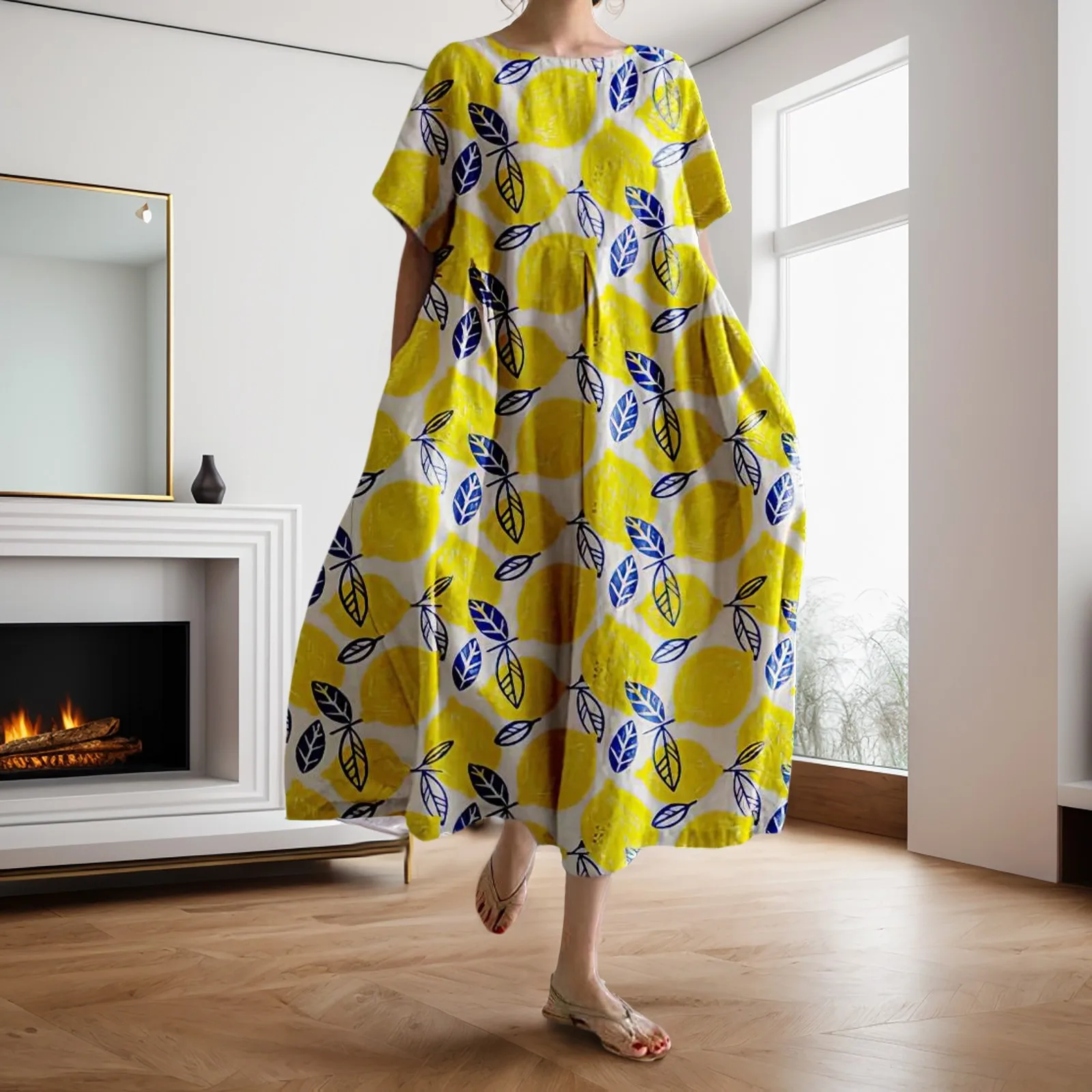 Flower Printing O Neck Short Sleeve Large Size A-line Skirt Lady Fashion Street Hipster Vestidos Women Autumn Casual Loose Dress
Flower Printing O Neck Short Sleeve Large Size A-line Skirt Lady Fashion Street Hipster Vestidos Women Autumn Casual Loose Dress
