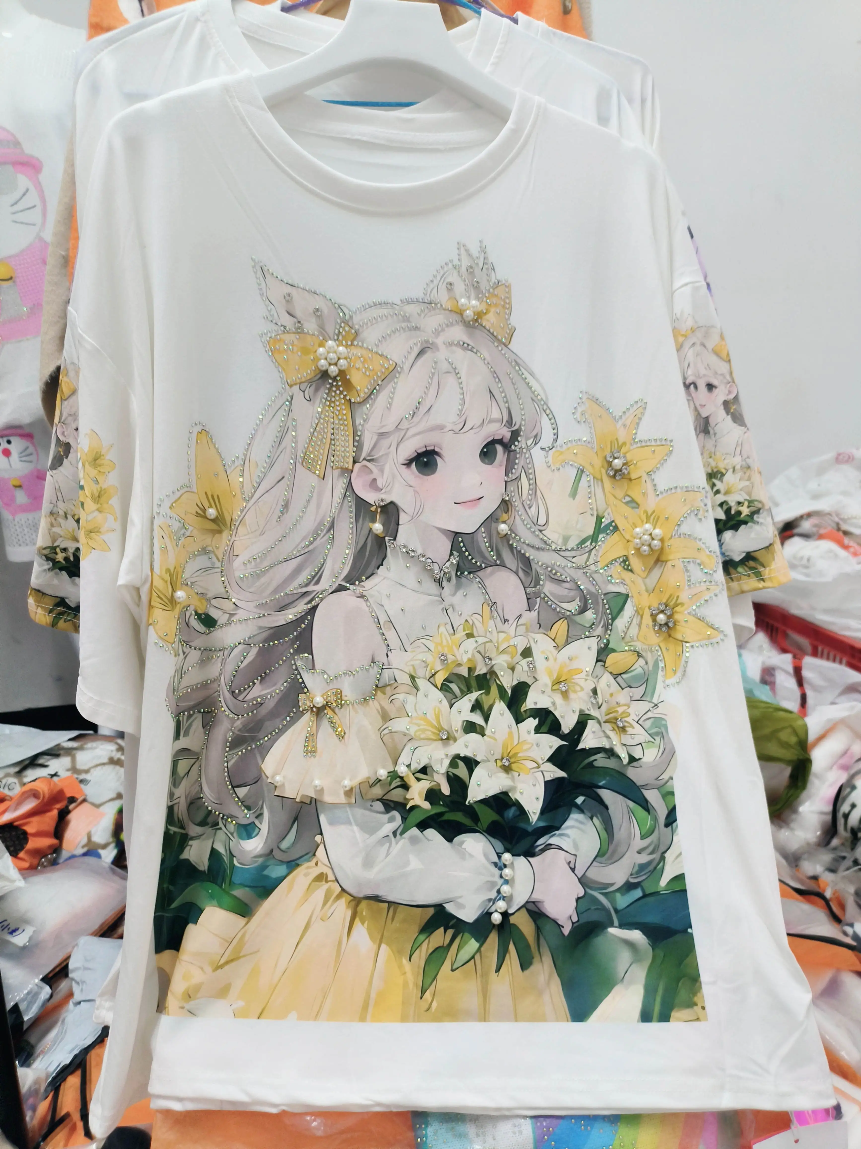Fashion Cartoon Pattern Hot Drilling Beads Oversize Top All-match Summer Women Tees Elegant Lace Short Sleeve Pullover T Shirts
Fashion Cartoon Pattern Hot Drilling Beads Oversize Top All-match Summer Women Tees Elegant Lace Short Sleeve Pullover T Shirts