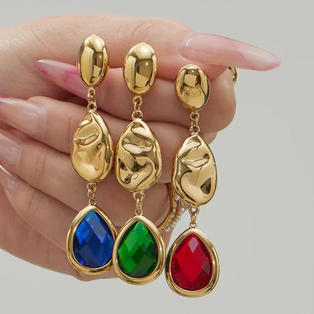 Teardrop Czech Glass Stone Drop Earrings, 18K Gold Plated Stainless Steel, Sparkling High Quality Fashion Jewelry for Women
Teardrop Czech Glass Stone Drop Earrings, 18K Gold Plated Stainless Steel, Sparkling High Quality Fashion Jewelry for Women