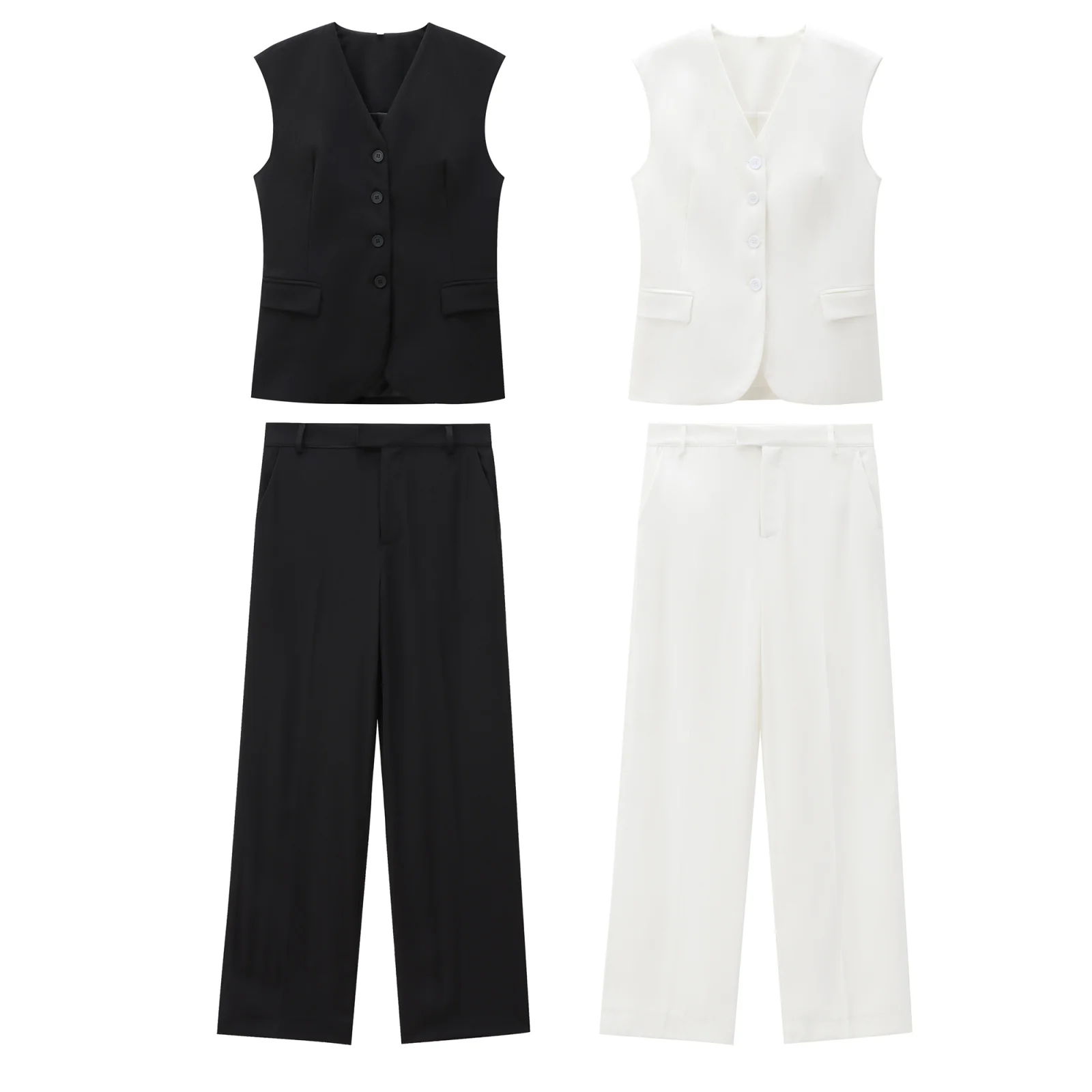 Women's new fashion flip decoration casual single breasted V Neck vest retro sleeveless women's vest chic top+Pants Z0010
Women's new fashion flip decoration casual single breasted V Neck vest retro sleeveless women's vest chic top+Pants Z0010