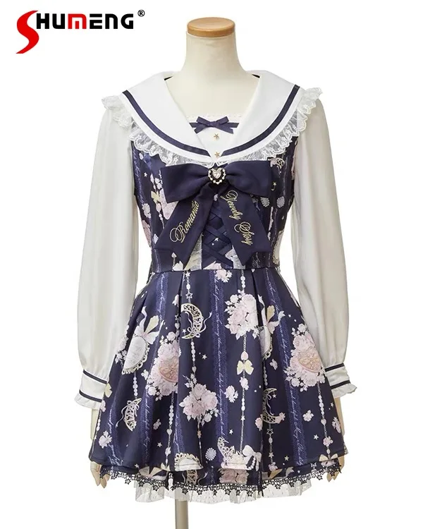 2023 Весенне-осенний новый комплект японского платья Liz для девочек, женский комплект с милым бантом и темно-синим воротником, шорты с длинными рукавами, комплект из 2 предметов
2023 Весенне-осенний новый комплект японского платья Liz для девочек, женский комплект с милым бантом и темно-синим воротником, шорты с длинными рукавами, комплект из 2 предметов