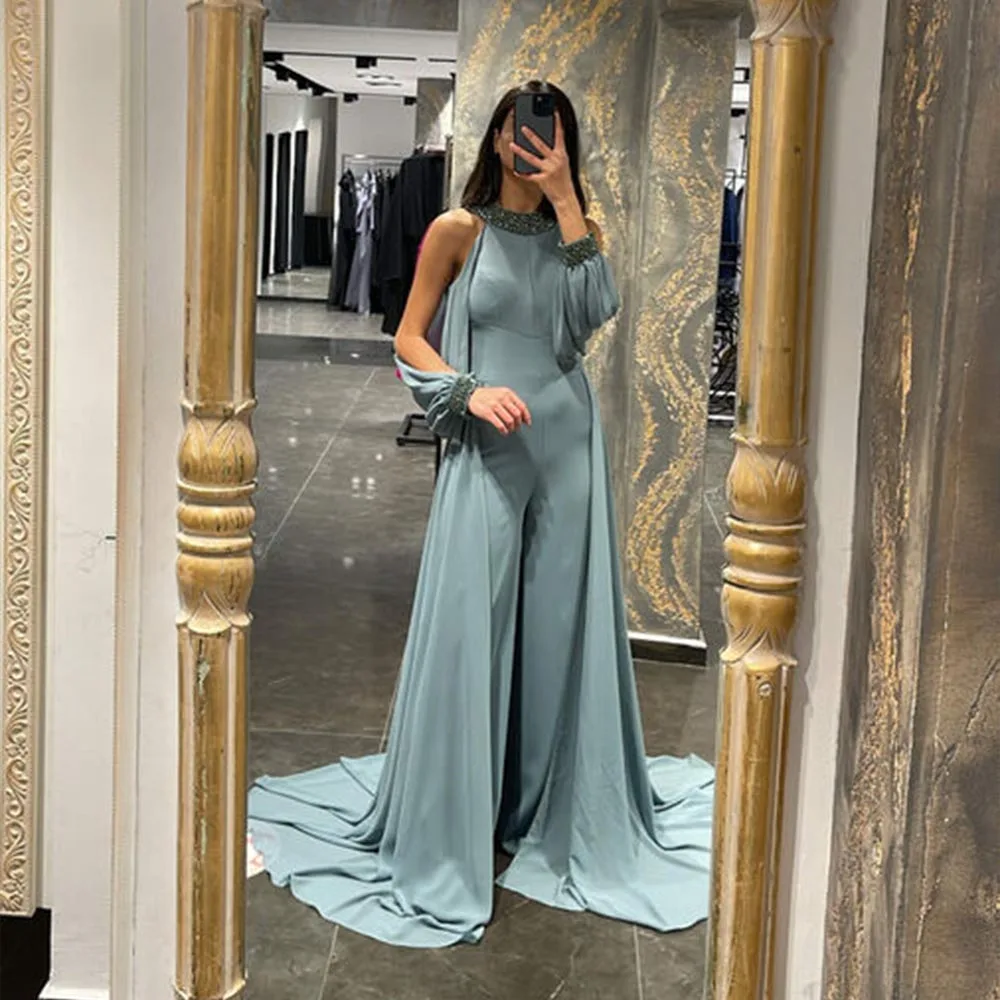 Classic Evening Dresses For Women O-Neck Sleeveless Zipper Prom Dresses Jersey With Beading Trousers Sweep Train فستان سهرة
Classic Evening Dresses For Women O-Neck Sleeveless Zipper Prom Dresses Jersey With Beading Trousers Sweep Train فستان سهرة