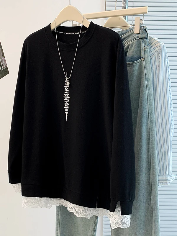 Thiened Long Sve round Ne Lace Print Base irt Women's plus Size T-irt Casual Sle Loose Fit Winter Commute
Thiened Long Sve round Ne Lace Print Base irt Women's plus Size T-irt Casual Sle Loose Fit Winter Commute