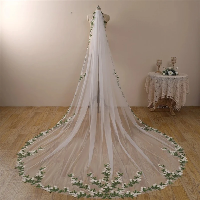 Floral Wedding Veil Bridal Accessories With Comb For Brides White Tulle Single Layer Green Leaves Yellow Flowers Lace Appliques
Floral Wedding Veil Bridal Accessories With Comb For Brides White Tulle Single Layer Green Leaves Yellow Flowers Lace Appliques