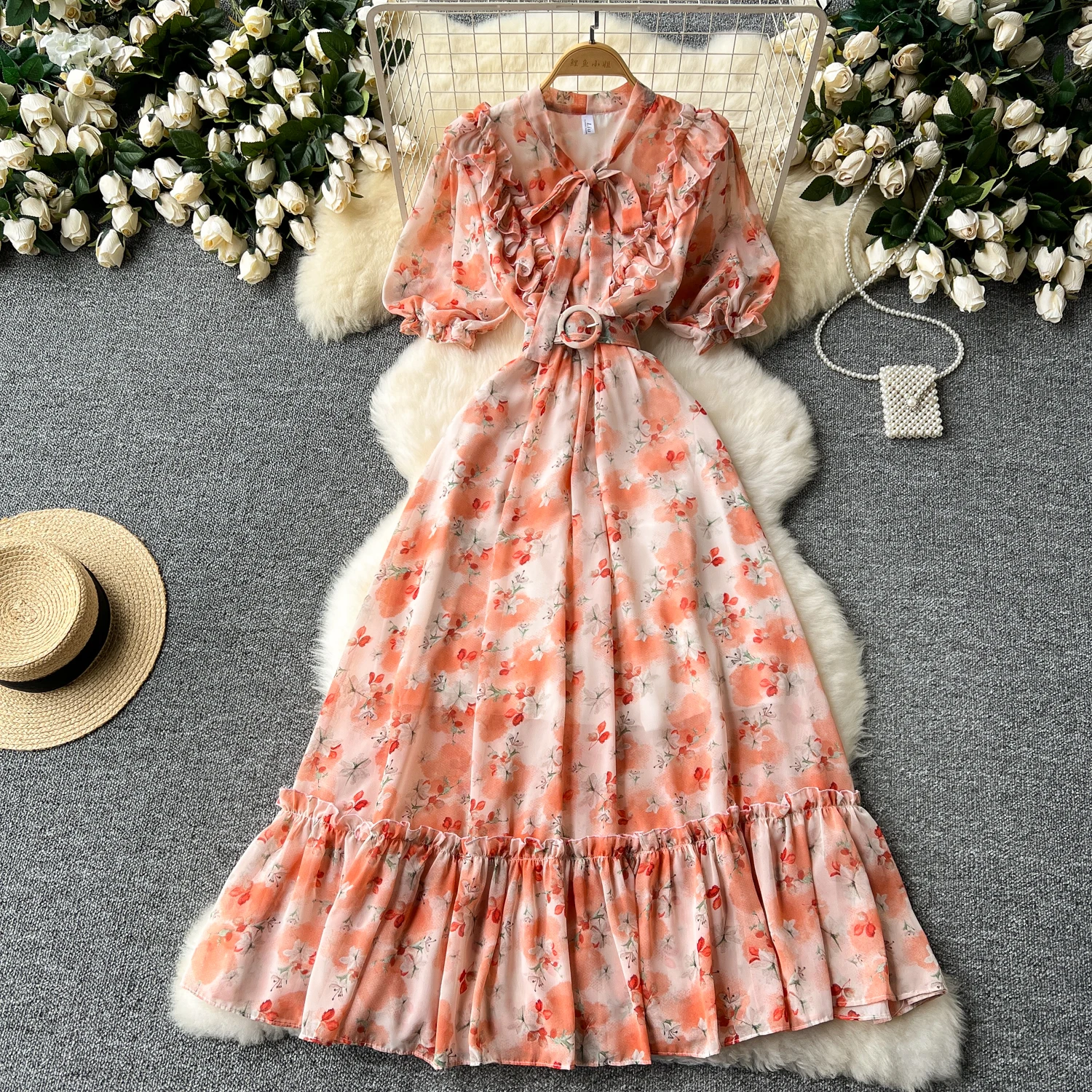 French Vintage Ruffle print chiffon Bandage Bow Puff Sleeves short Sleeves Dress Casual Women Fashion summer dresses
French Vintage Ruffle print chiffon Bandage Bow Puff Sleeves short Sleeves Dress Casual Women Fashion summer dresses