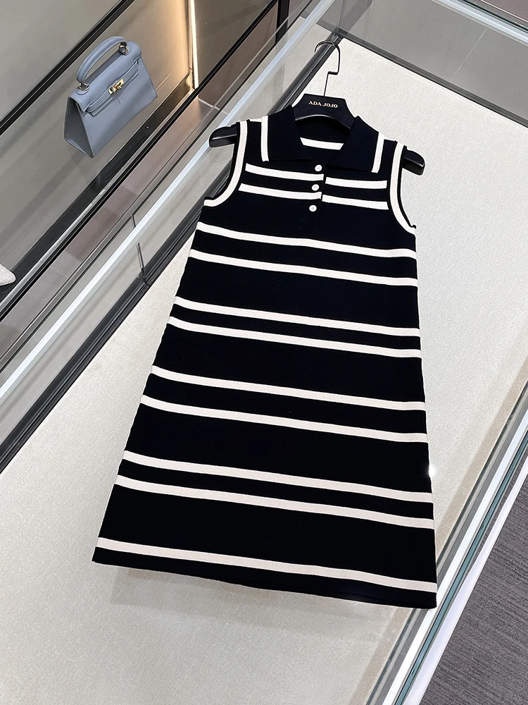 High-End Summer Neck Sleeveless Knitted Dress Color Block Stripes Women's Fashion High Waist A-Line Dress Commute Style
High-End Summer Neck Sleeveless Knitted Dress Color Block Stripes Women's Fashion High Waist A-Line Dress Commute Style