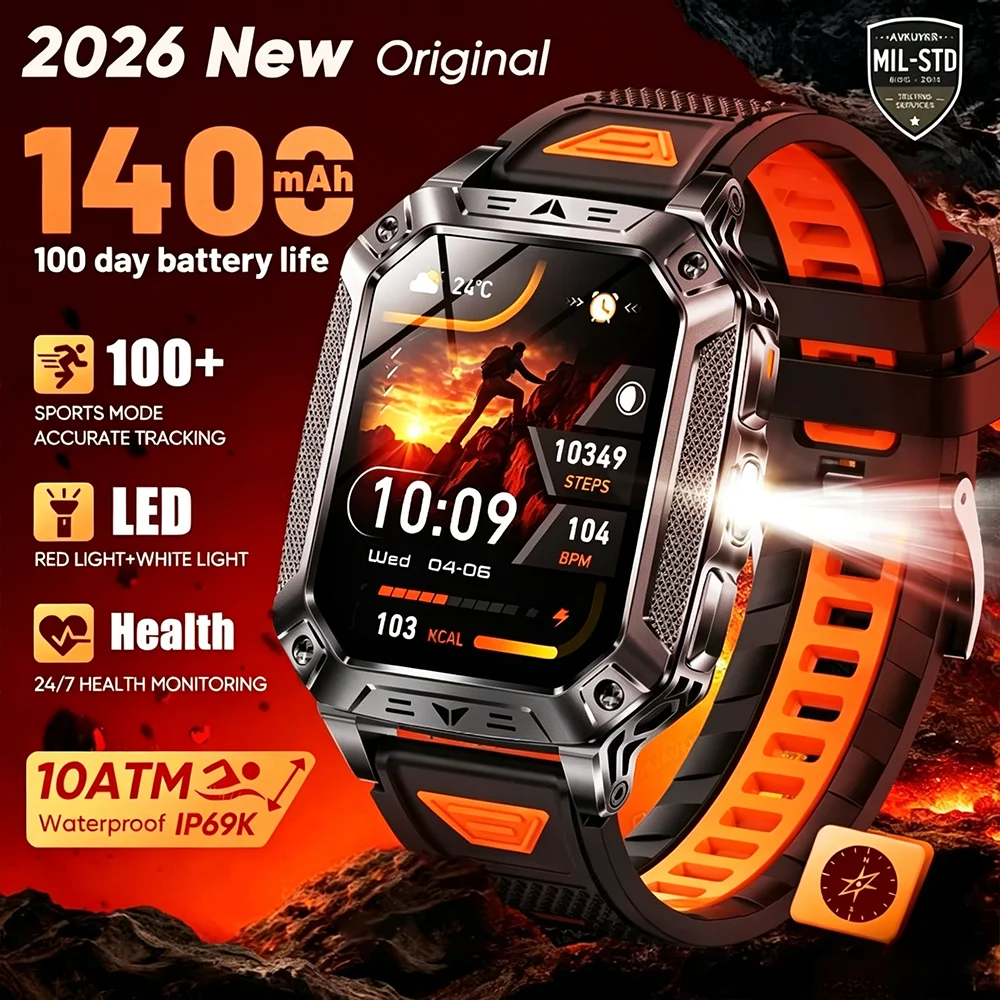 2026 New Military Smart Watch 1400Mah Battery Fitness Tracking 10ATM Waterproof Tactics Sport Flashlight call Bracelet For Men
2026 New Military Smart Watch 1400Mah Battery Fitness Tracking 10ATM Waterproof Tactics Sport Flashlight call Bracelet For Men