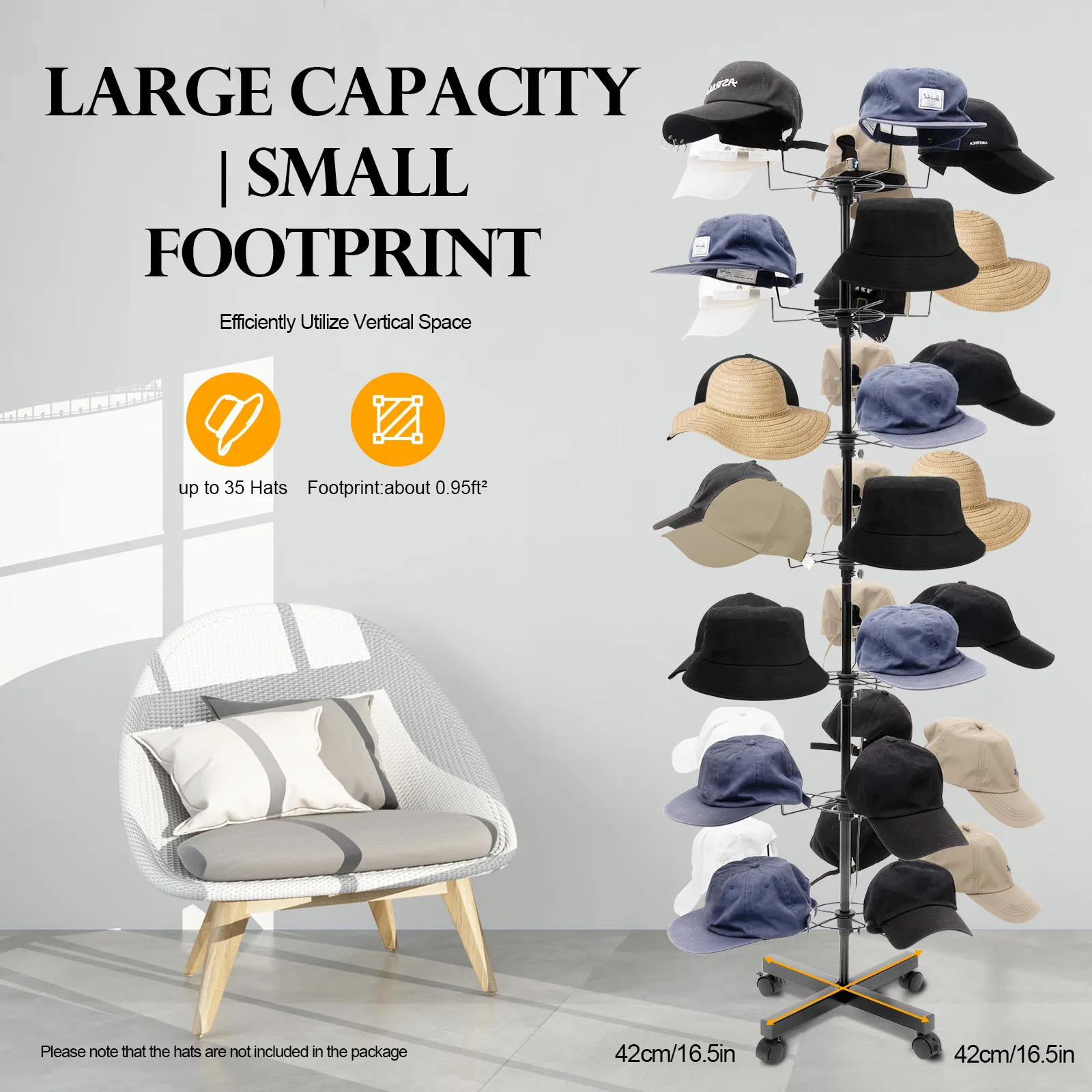 35 Holders Cap Organizer for Home Bedroom Closet Hat Storage Rack Rotating Floor Stand Adjustable Black
35 Holders Cap Organizer for Home Bedroom Closet Hat Storage Rack Rotating Floor Stand Adjustable Black