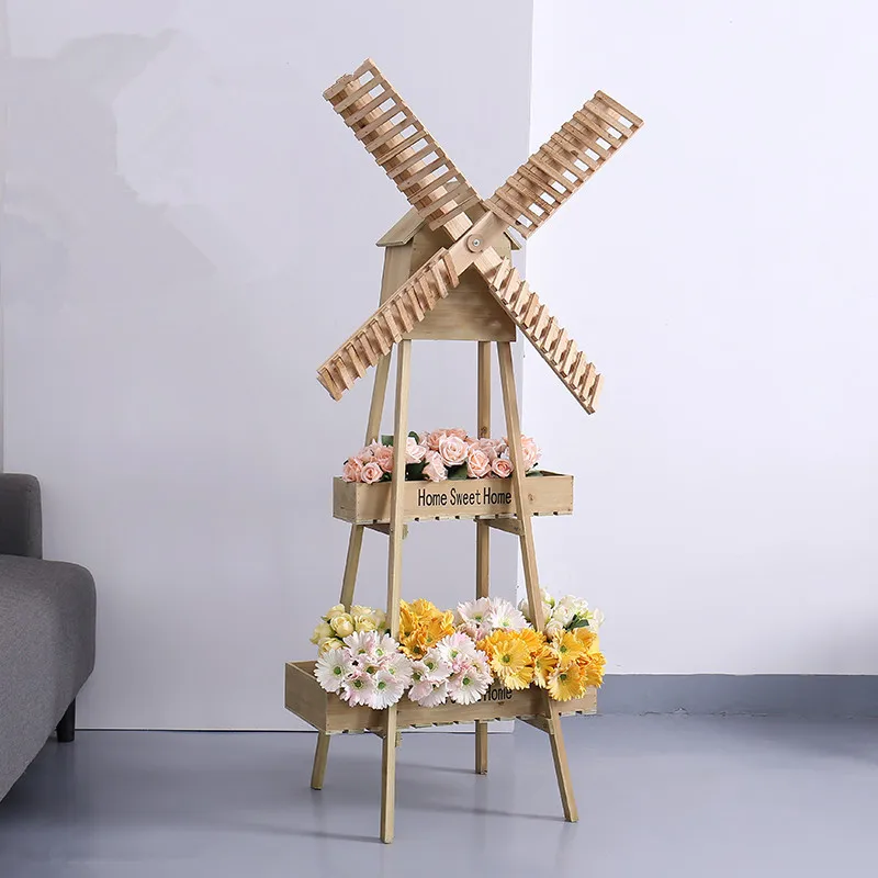 Pastoral creative decoration home balcony wooden windmill shelf window cafe ornament large flower stand
Pastoral creative decoration home balcony wooden windmill shelf window cafe ornament large flower stand