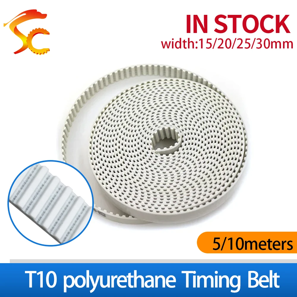 5/10Meters T10 timing belt T10-25mm pitch=10mm Width 15/20/25/30mm T10 open timing belt PU with steel core Metric trapezoidal
5/10Meters T10 timing belt T10-25mm pitch=10mm Width 15/20/25/30mm T10 open timing belt PU with steel core Metric trapezoidal