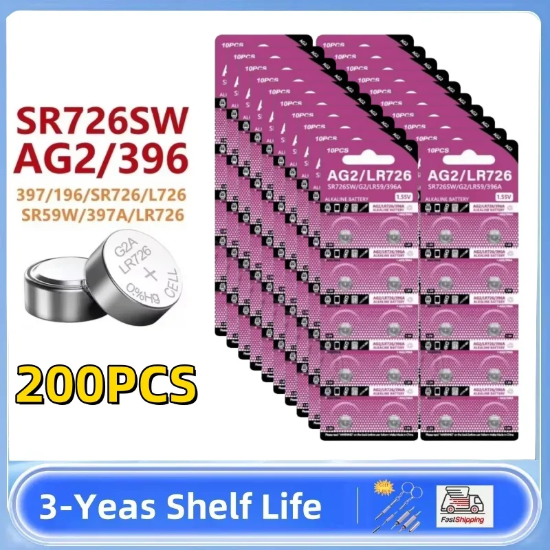 200PCS 1.55V AG2 LR726 397 396A SR726 196 SR726SW CX59 LR59 SR59 396 Button Battery For Watch Toys Remote Cell Coin Batteries
200PCS 1.55V AG2 LR726 397 396A SR726 196 SR726SW CX59 LR59 SR59 396 Button Battery For Watch Toys Remote Cell Coin Batteries