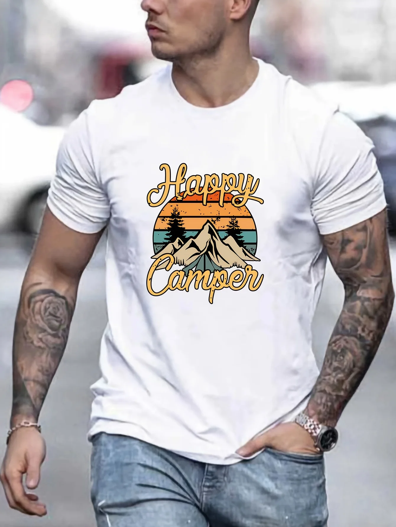 Happy Camper" Men's T-Shirt - Casual, Breathable Polyester Blend, Stretch Fit with Elastane, Machine Washable
Happy Camper" Men's T-Shirt - Casual, Breathable Polyester Blend, Stretch Fit with Elastane, Machine Washable