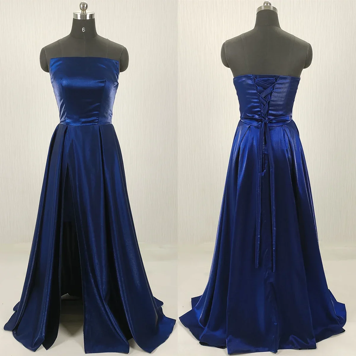 Real Photo Customized Evening Dress Navy blue Satin Strapless A-line Floor Length Slit Plus size Woman Party Formal Gown A2917
Real Photo Customized Evening Dress Navy blue Satin Strapless A-line Floor Length Slit Plus size Woman Party Formal Gown A2917