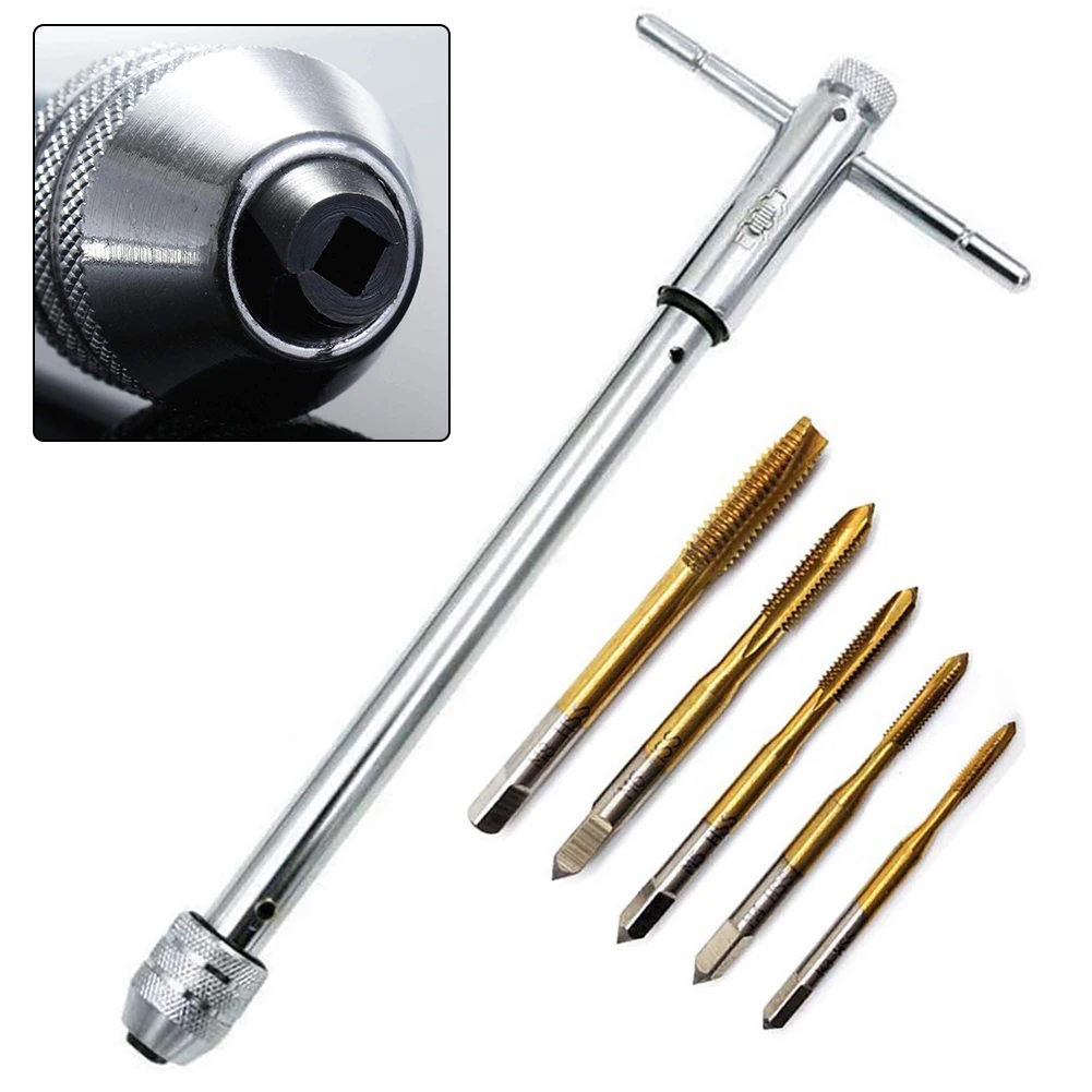 Adjustable T-Handle Ratchet Tap Holder Wrench Set 5Pcs M3-M8 Screw Thread Tap Drill Bit Tap Wrench Set Hand Tapping Tools
Adjustable T-Handle Ratchet Tap Holder Wrench Set 5Pcs M3-M8 Screw Thread Tap Drill Bit Tap Wrench Set Hand Tapping Tools