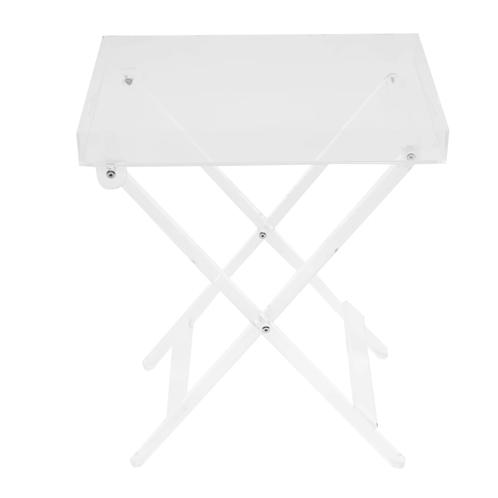 15.43lbs Load-bearing Capacity X-Shaped Stand Foldable Clear Acrylic Table with Two Crossbars for Bedrooms, Balconies, Offices 
15.43lbs Load-bearing Capacity X-Shaped Stand Foldable Clear Acrylic Table with Two Crossbars for Bedrooms, Balconies, Offices
