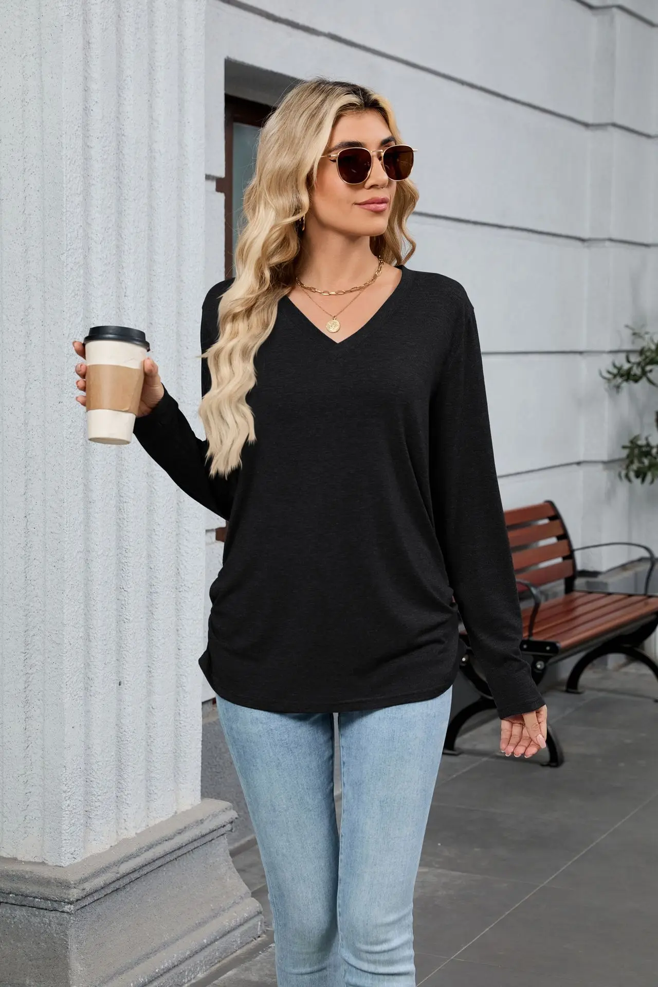 Women's Loose Long Sleeve V Neck T Shirt Casual Pure Color Comfortable Silk Material Full Sleeve Versatile Tee
Women's Loose Long Sleeve V Neck T Shirt Casual Pure Color Comfortable Silk Material Full Sleeve Versatile Tee