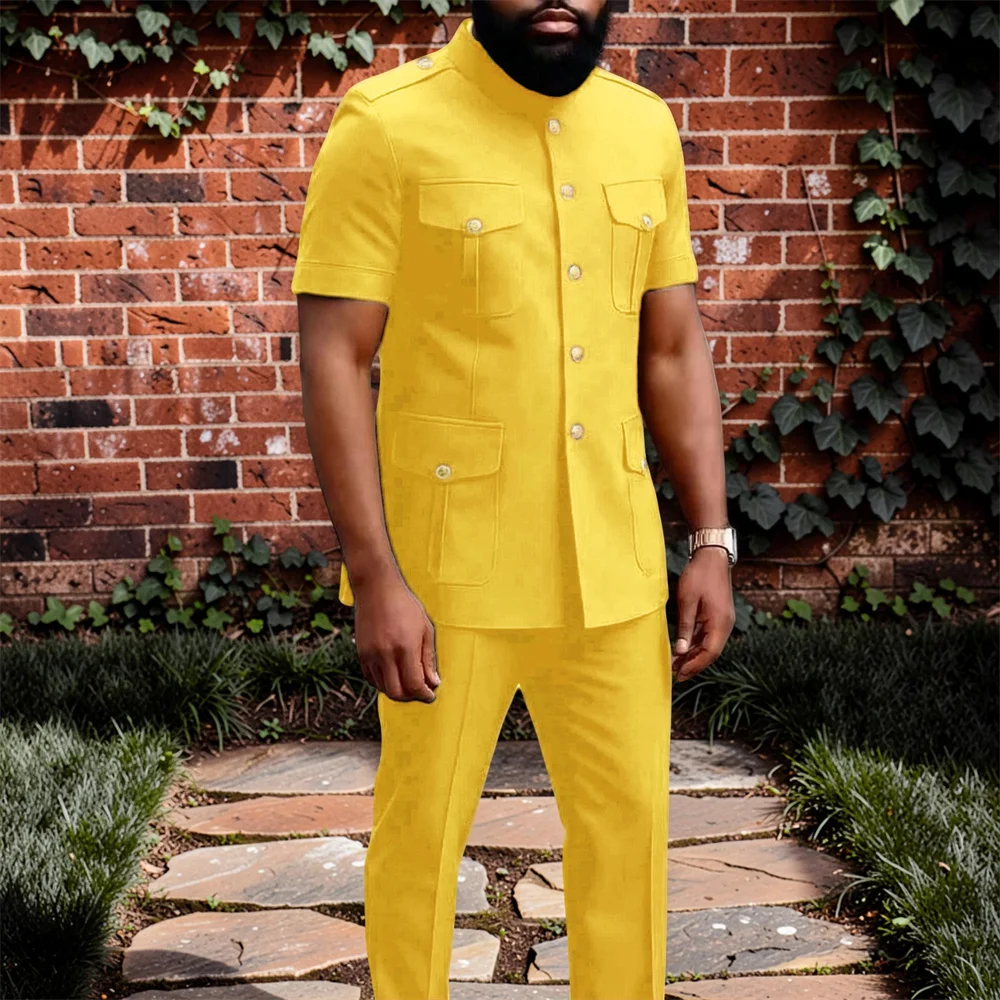 Safari Men Suits with Short Sleeves for Prom Party Outdoor 2 Pieces Stand Collar Jacket with Pants Custom Made Fashion Suit Set
Safari Men Suits with Short Sleeves for Prom Party Outdoor 2 Pieces Stand Collar Jacket with Pants Custom Made Fashion Suit Set