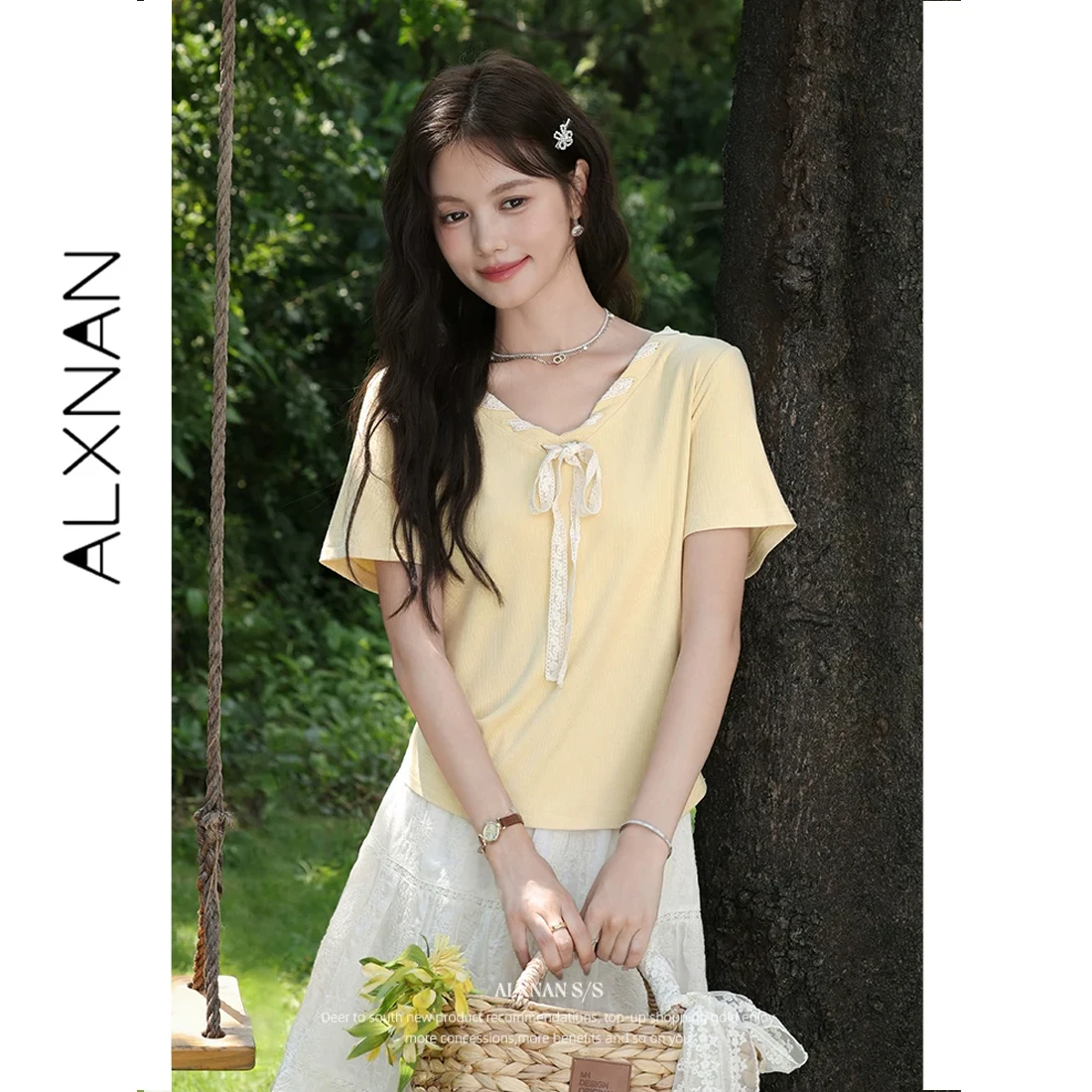 ALXNAN Plus Size Yellow T-shirts V-neck Lace-up Design Chic Women's T-shirts Summer Casual Office Lady Short Sleeve Tops D11913
ALXNAN Plus Size Yellow T-shirts V-neck Lace-up Design Chic Women's T-shirts Summer Casual Office Lady Short Sleeve Tops D11913