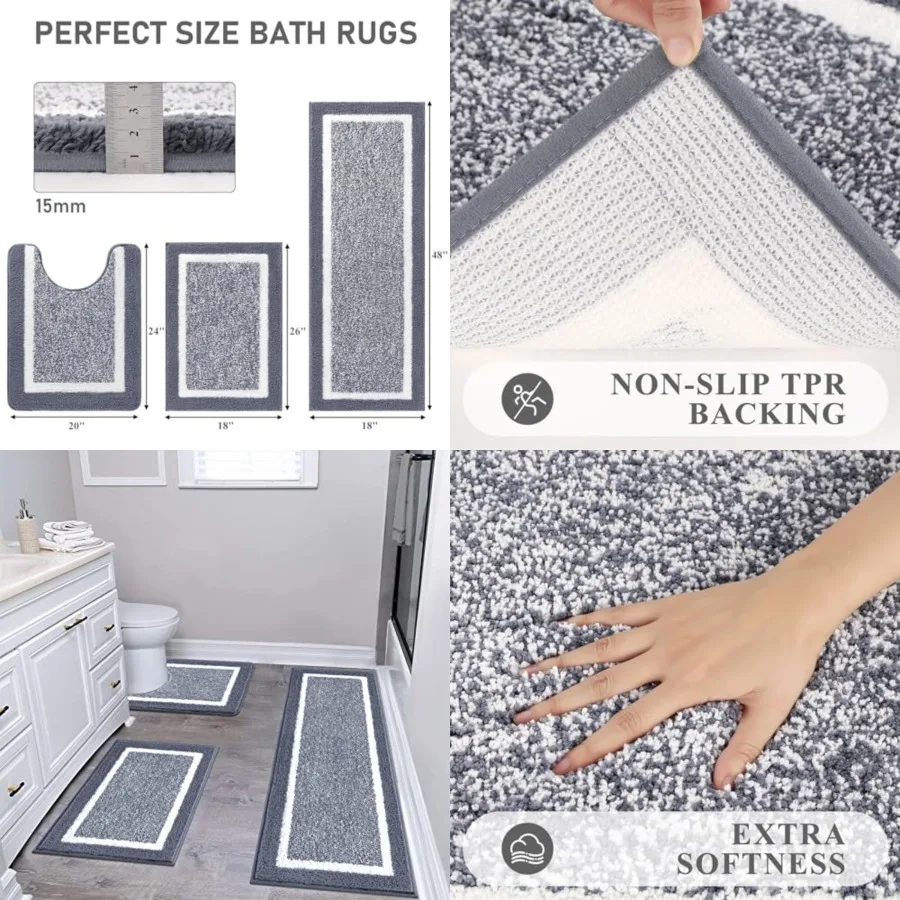 Bathroom Rugs Set 3 Pcs Non Slip Washable, Plush Absorbent Microfiber Bath Mat Shower Rug Runner Quick Dry, Super Soft U Shaped
Bathroom Rugs Set 3 Pcs Non Slip Washable, Plush Absorbent Microfiber Bath Mat Shower Rug Runner Quick Dry, Super Soft U Shaped