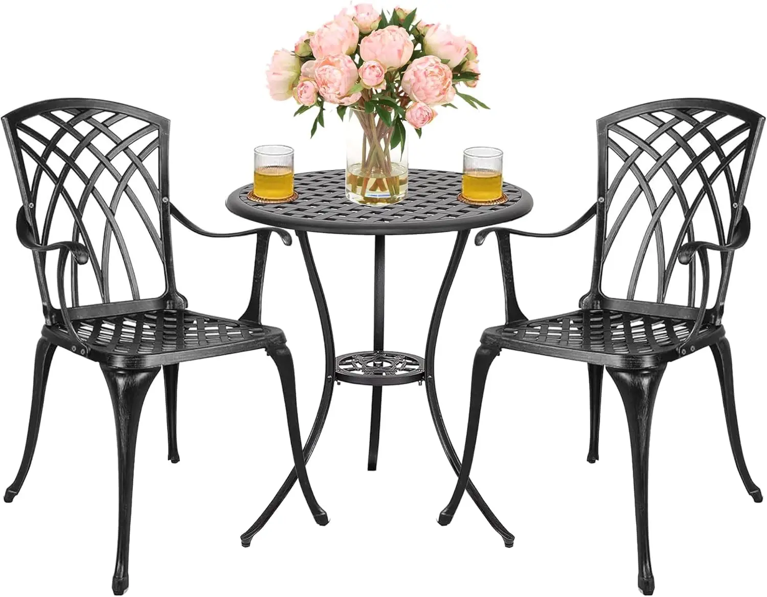3 Piece Patio Bistro Set Cast Aluminum Bistro Table Set Outdoor Round Dining Table with Umbrella Hole for Porch, Lawn, Garden
3 Piece Patio Bistro Set Cast Aluminum Bistro Table Set Outdoor Round Dining Table with Umbrella Hole for Porch, Lawn, Garden