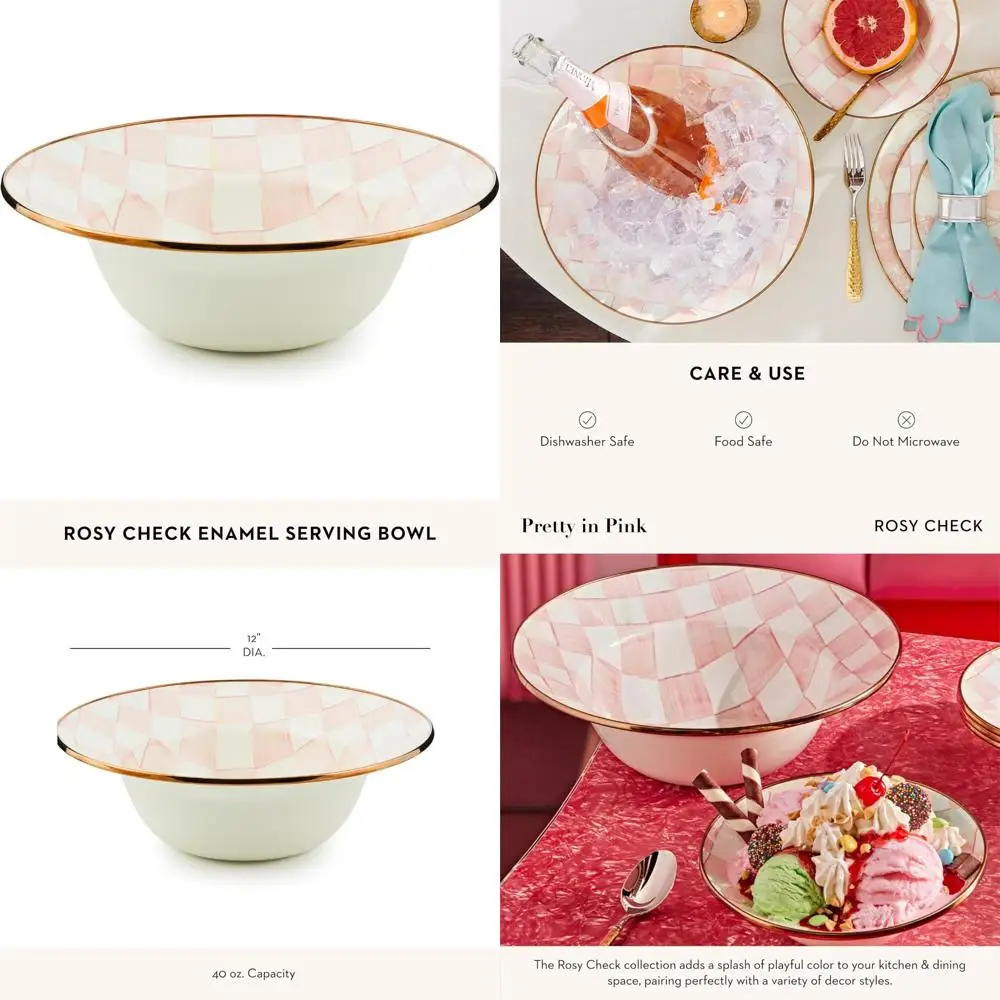 Pink-and-White Rosy Check Enamel Serving Bowl, 12 Inches, Large Enameled Serveware Bowl for Entertaining
Pink-and-White Rosy Check Enamel Serving Bowl, 12 Inches, Large Enameled Serveware Bowl for Entertaining