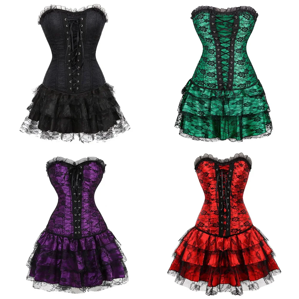 Sexy Overbust Corset Dress for Women Lace Pleated Skirt Set Tutu Burlesque Corselet Victorian Fashion Corsets Plus Size
Sexy Overbust Corset Dress for Women Lace Pleated Skirt Set Tutu Burlesque Corselet Victorian Fashion Corsets Plus Size